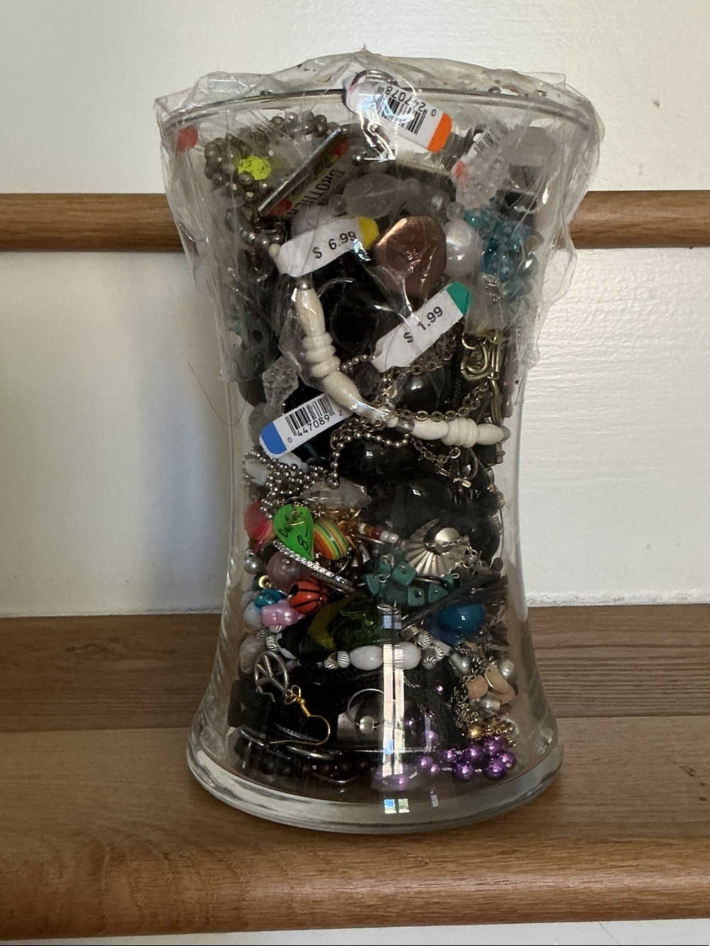Mixed Costume Jewelry Lot in Clear Vase - Multicolor